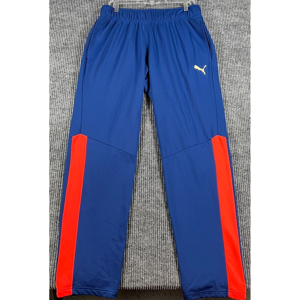 Puma Sweatpants Mens Size Large Blue Red Striped Active Workout Drawstrings